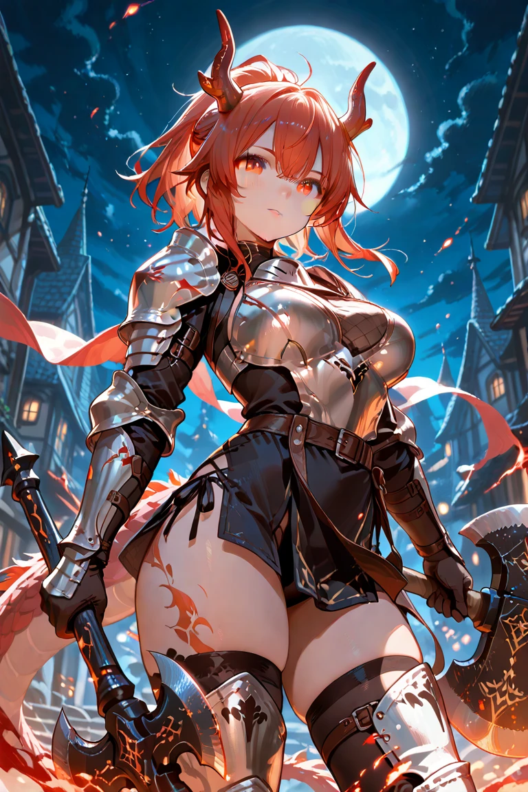 ((Highest quality)), ((masterpiece)), (detailed), (very short hair), ((nsfw)), standing,
Create an image of a ruthless female character belonging to the Versatile Order. She has a striking and menacing appearance with an aura of danger. Her hair is long, flowing, and vibrant, resembling fireworks, with a mix of bright colors like red, orange, and yellow. Her eyes are sharp and predatory, glowing with a sinister light. She has a lithe and athletic build, with an air of agility and strength.
Background: Set in a dark, chaotic battlefield or a ruined cityscape, with smoke and fire in the background. Include elements like shattered buildings, burning debris, and a blood-red sky to add depth and atmosphere.
Pose and Expression: She stands confidently, holding a deadly weapon like a spiked chain or dual blades, ready for combat. Her expression is a mix of cruelty and delight, with a wicked smile that shows she enjoys the chaos and destruction she causes. Her eyes should reflect a sense of malicious joy, and her posture should convey readiness for action.
Outfit: Her outfit is striking and functional, inspired by traditional and modern elements. She wears a dark bodysuit adorned with vibrant patterns and armor pieces with sharp spikes. The bodysuit includes red and orange accents, with intricate designs reminiscent of fireworks. She has armor pieces on her shoulders, gauntlets, and knee-high boots, all designed with detailed, menacing aesthetics. The outfit should have a realistic texture, showing wear and tear from battles.
Additional Details: Her weapons should be detailed and menacing, reflecting her brutal nature. The spiked chain or dual blades should have intricate designs and a realistic, lethal appearance. The background should enhance her dangerous aura, with dramatic lighting and shadows that highlight her menacing presence. Her overall appearance should be dynamic and unsettling, capturing her ruthless and chaotic nature. The elements in the background should interact with her prese