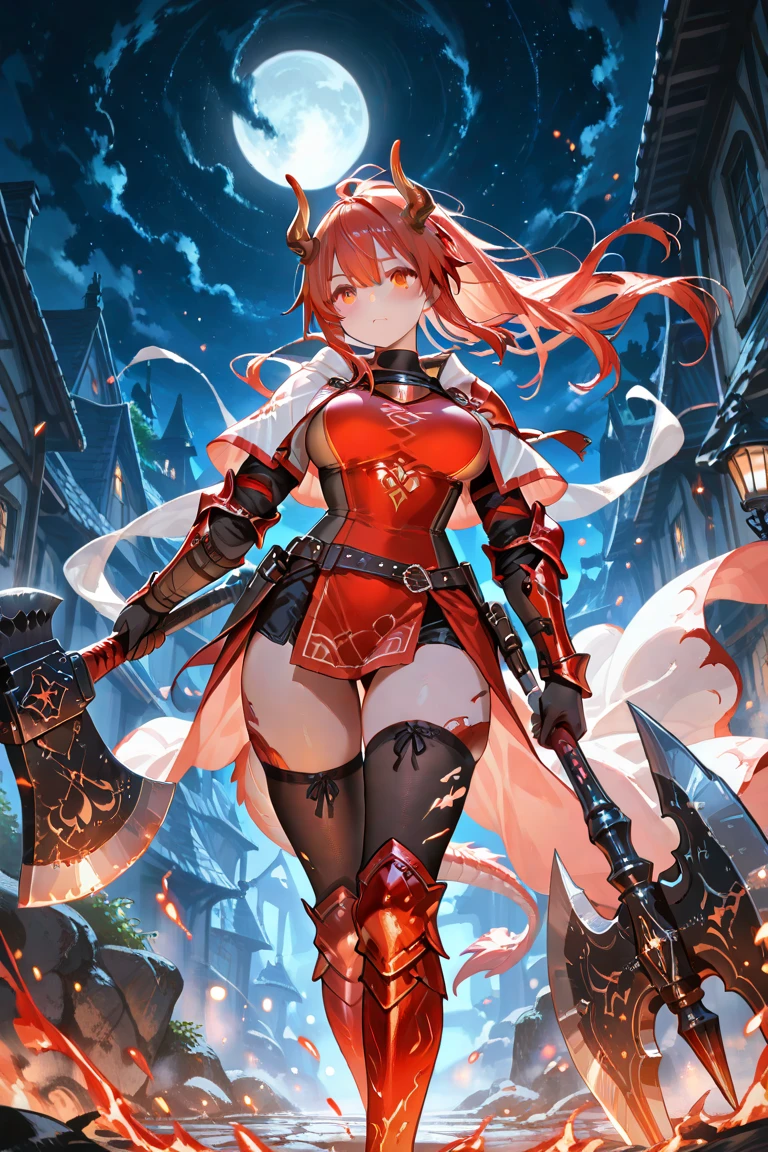 masterpiece,best quality, wizzard, short hair, red hair, ((twin tail)), red eyes, cloak, red_ornamentedium_tits)), exposed belly, 1girl, legs exposed, strikes, Perfect face, short skirt, knee socks,add_detail:1, add_detail:0, add_detail:0.5, moody light,and the sun was shining brightly,8k,hyper-detailing, ((staff_weapon)), from behind, ((ass)), looking back, thong