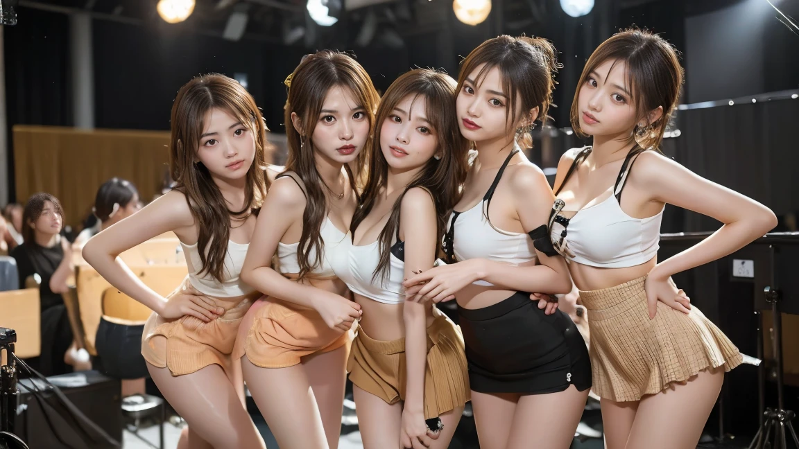 ((masterpiece: 1.4, best quality))+,(ultra detail)+, official art, unity 8k wallpaper, ultra detail, beautiful, high quality, Highlight your cute face,  masterpiece, best quality, semi straight medium length hair, (((Always in the pro wrestling ring))), (both completely naked:1.5)), (((bust:1.5))), High exposure,  skinny body,masterpiece, high quality, 8 thousand, beautiful spotlight, No. 1 girl group idol in Korea, ((vivid:1.5)), ((brown eyes, yellow hair:1.3)), (Small and round breasts:1.3), ((colorful earrings, white neck choker)), 18 years old, small face, looking at viewer, (hairpin with larger ribbon:1.4),(skinny abs:1.1), (They look at each other and look very happy :1.5), ((Both cheeks turn red)), Accurately distinguish between the bodies and limbs of two people:1.5, (twinkling eyes:1.8, beautiful 가슴묘사, small nipples:1.5)