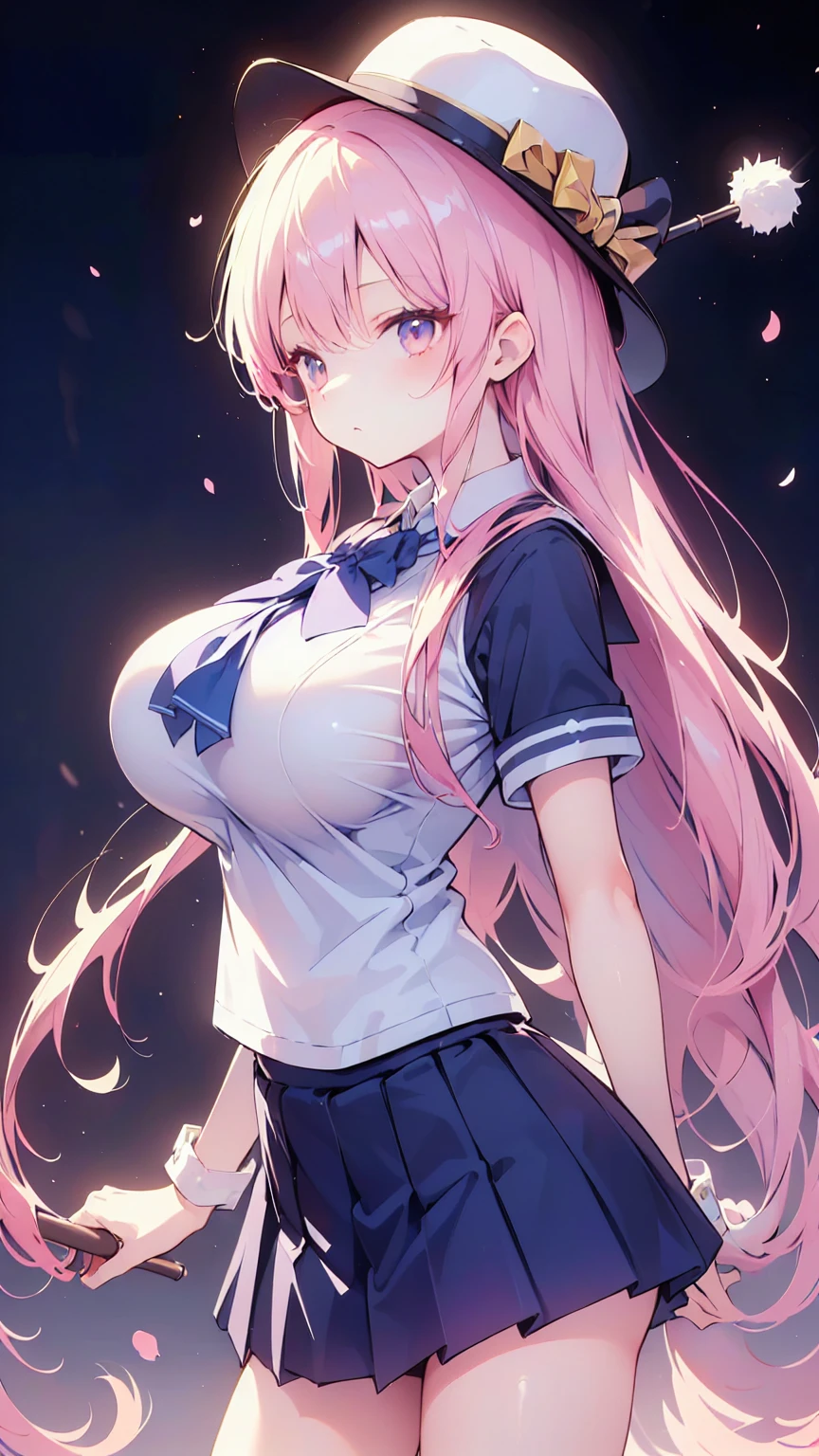 Ultra-high resolution, 8k,high quality,(Ultra-short stature,Gargari body,cowboy shot , ((no hat:1.3))),Slender,Cute hairstyle,((from below)),(iridescent light,soft shadow,Anime Painting,thin line drawing),((((super enormous cartoon-like tits,school uniform、Twin tails、Girl、)))),