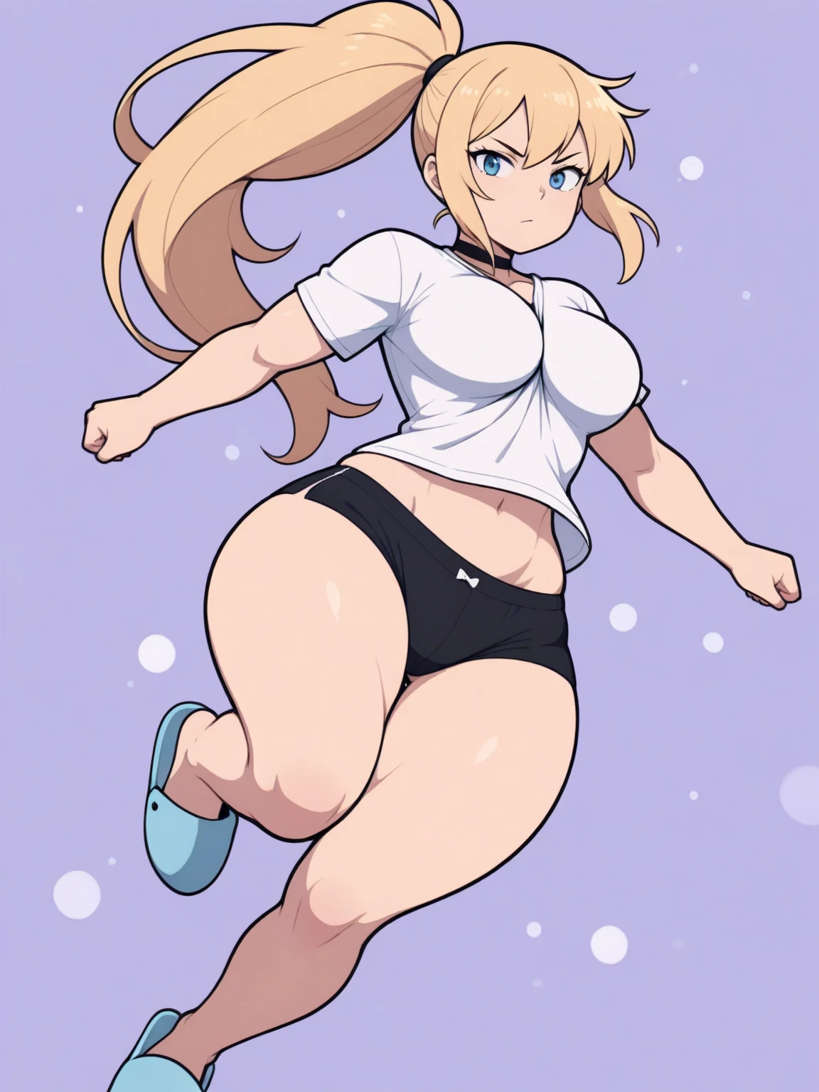 blank background, (((full body))), (masterpiece), ((best quality)), (very short girl), flat chest, short twintail, (wide hips:1.4), (thick thighs:1.4), (very short skirt), toeless footwear