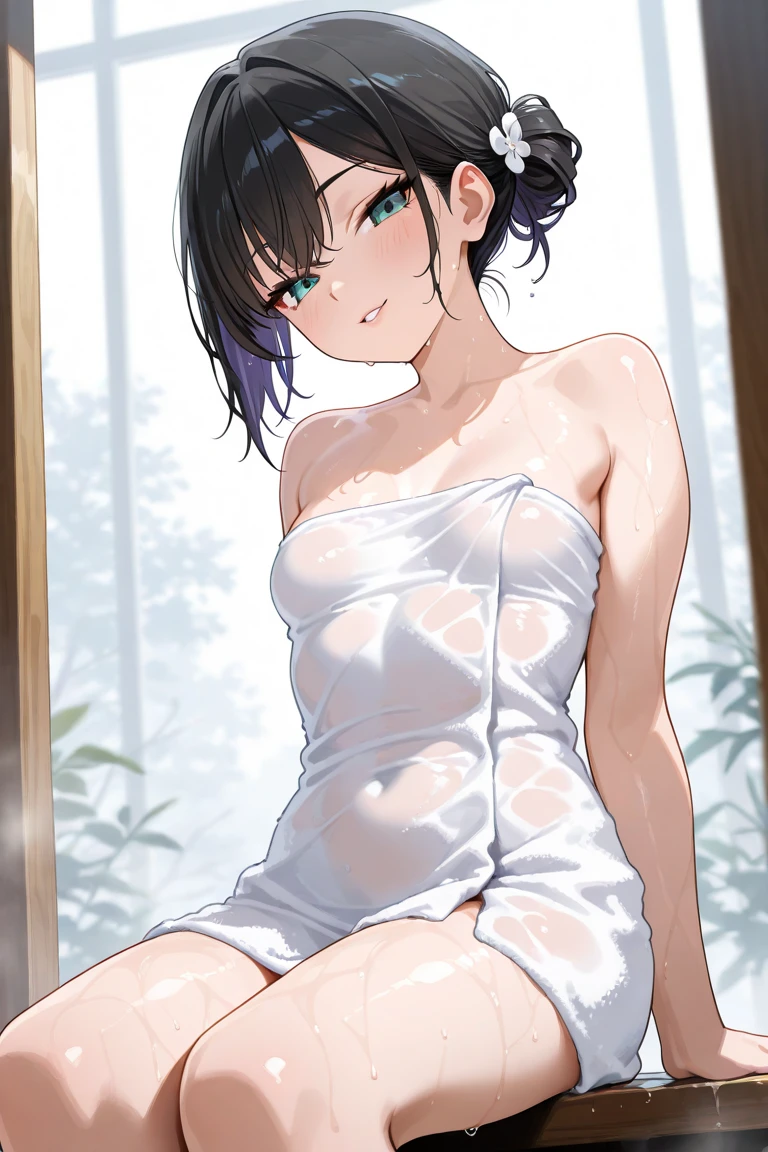 (nsfw), kochou shinobu, (((shy, Look Away))), (((Spread your legs, squat))), (((Cycling Shorts, Cycling spats))), ((((showerルーム)))), (((Get wet))), ((((((shower)))))) , whole body, boost mood, Ultra-realistic 8K CG，masterpiece,, （（Highly detailed background，Delicate pattern，Intricate details, Fine and beautiful eyes）），The best quality in the best condition，とてもとてもとても詳細なface， Highly detailed eyesとface，Highly detailed eyes，kochou shinobu，Multicolored Hair，No bangs，Hair Intake，, Purple eyes，，butterfly，band，（熱band庭園：1.2），Purple Flower，mostly cloudy null，Tyndall effect，slope_null，face，beautiful null，，Seductive posture，（Cleavage:1.3)， woman,15 years old