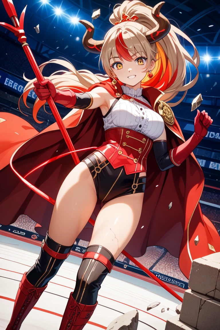 Punching, iridescent effects, complex and colorful effects on the background, hairstyle is short, red frame glasses, fist and fist fighting, space debris floating, background is outer space, background is mechanical space colony, natural luminescence, red bodysuit and sailor suit fusion, red sailor suit and bodysuit fusion, small, female brat, thick eyebrows, thin waist, pigtails, beautiful blonde hair, Shortcut, (masterpiece), ((highest quality)), (super detailed), girl, clean and detailed face, five fingers, textile shading, perfect anatomy,