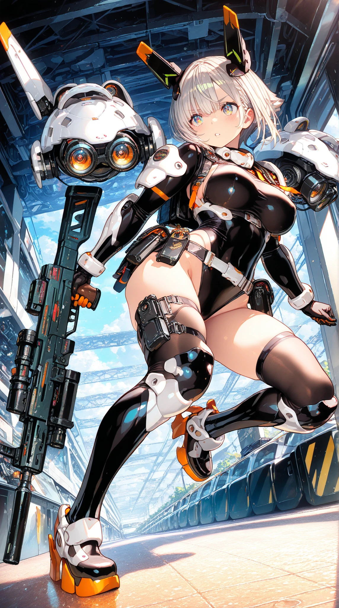 Manga magazine cover, menina bonito:1.2, roupas Techwear, Mechanical spider, Cabos, engrenagens, circles, fractais, art-station, CGSetnação, arte Carlos Meglia
