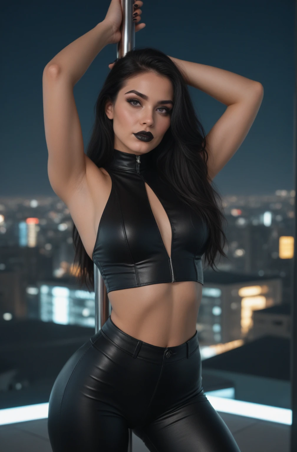 mujer joven con cabello largo gris plateado y ojos azul oscuro, chica perfecta, 8K, foto de pie en Alemania, hard camera flash