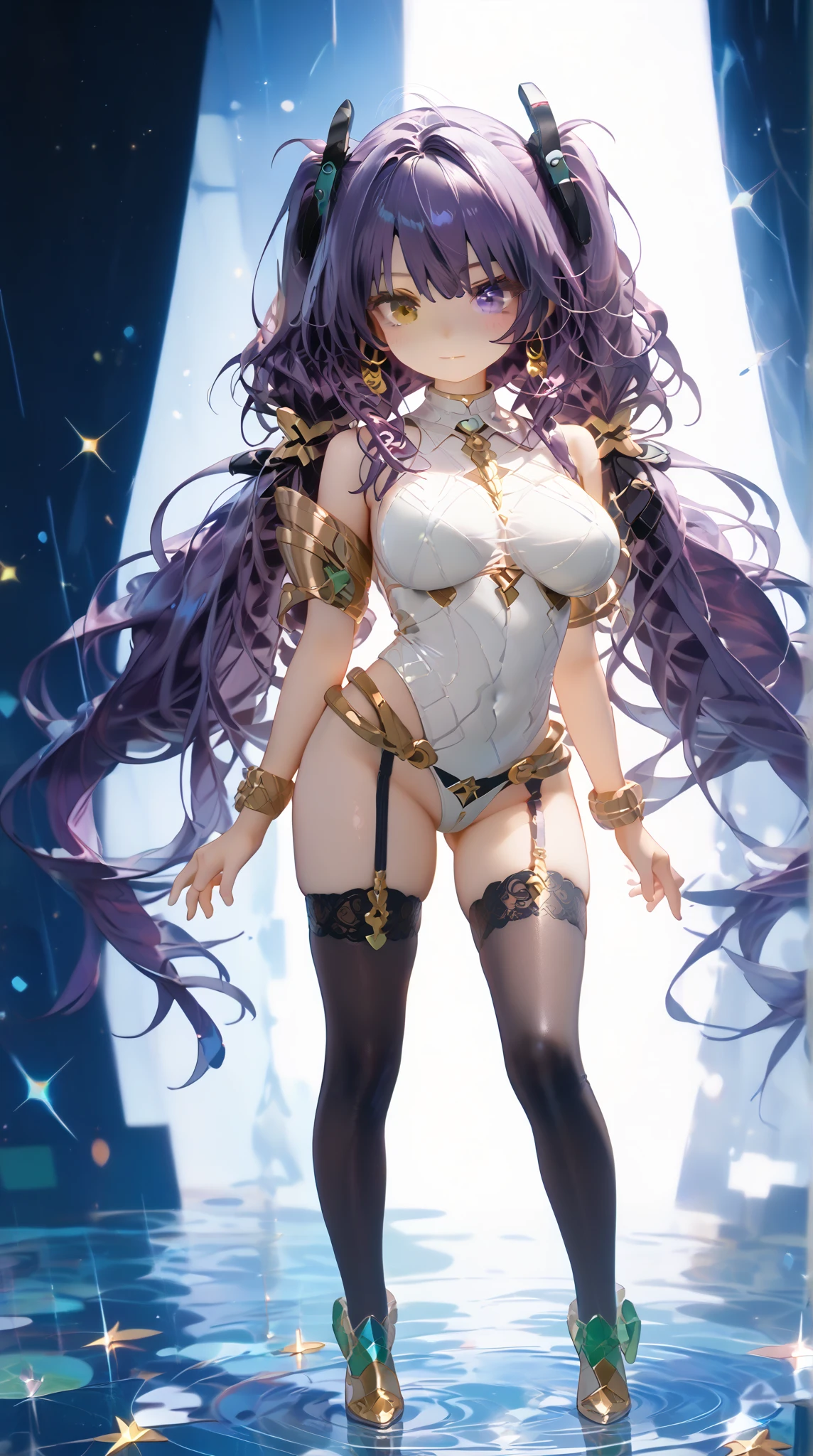 ((masterpiece))、((Photo-realistic quality))、(High image qualityhigh-resolution)、18 year old Japanese woman, 150cm tall、Baby Face、White skin、Sexual on the hotel bed、Alone、Balanced style、Skin showing through underwear、Cleavage Emphasis、Her nipples are visible through her thin bra、Pubic hair showing through panties、Big round face、obesity、Chubby、Very large breasts、Big Tits、Full-body style facing forward、Medium Hair、Very big ass、Very thick legs、Facing forward with legs wide open、Expensive lingerie、Dainty Underwear、(Purple lingerie by Triumph)、Flashy lingerie with lots of lace embroidery、Cute frilly underwear、The genitals are swollen、Plus Size、