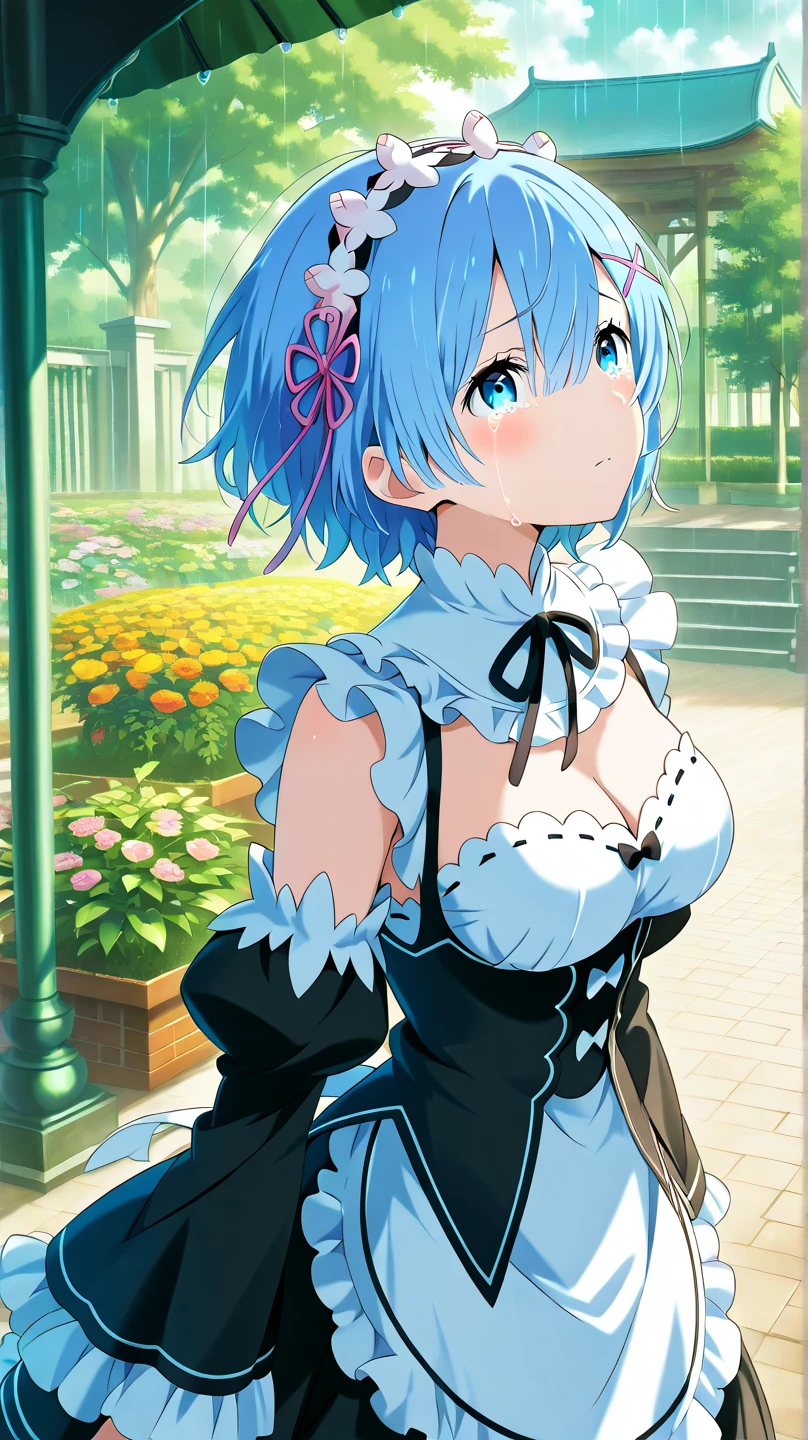 (super fine illustration:1.2),(masterpiece, 8k), (best quality, high quality:1.4), perfect anatomy, hyper detailed, ultra detailed,masterpiece background,beautiful detailed background, v8k wallpaper,perfect design,award-winning art,atmospheric,
BREAK Beauty 1 Girl,Solo,(Cute:1.5),(Chibi:0.6),(kawaii:1.5),(Loli:0.5),BREAK,(17 years old girl),Very detailed,colourfull,highest details,Clear skin,Beautiful skin,Shy,Very detailed,colourfull,highest details,BREAK,Clear skin,Beautiful skin,Shy skin,1 beautiful girl,(Heterochromia,blue eyes,green eyes:1.75),star eye silhouette,BREAK (pale blue hair, Medium length:1.4),(side ponytail,A little curly hair,Princess Cut, crossed bangs:1.3),(cleavage of the breast,Big breasts,Beautiful breasts,Large breasts:1.5),(long eyelashes, Double eyelids:1.2),Solo,gleaming skin, Clear skin, Beautiful skin,(best quality face),(Top quality glowing eyes), (The best smile,:D:1.45),
BREAK, (music motif inspired:1.2), white lace, (closed collar long-sleeved blouse:1.2) with frilled and ribbon, a volumey pannier under a (musical note-pattern long dress:1.6) with (lots of layered frills:1.2) and ribbons, (lace ruffle socks:1.2), music-themed accessories, hat, platform shoes,BREAK, (flower garden:1.8), (magic circle:1.3), (fantasy:1.5), (long shot:1.5), Midday, (light rays:1.2), lights, blue sky, wind, fluttering petals, illusion effect, magic effect,
BREAK,wakame,wakame,wakame,(looking up,from front above:1.5)
(going up on stairs:1.5),
BREAK,(Blurry background:1.3),(absurderes, hight resolution, Super Detail Art),cel shading,Clear Color, Lonely optical effect, Beautiful pictures, Bright glow, mystic atmosphere,(Close-up of girl:1.1), Mystical light particle effect,manga influence, clean line drawings,