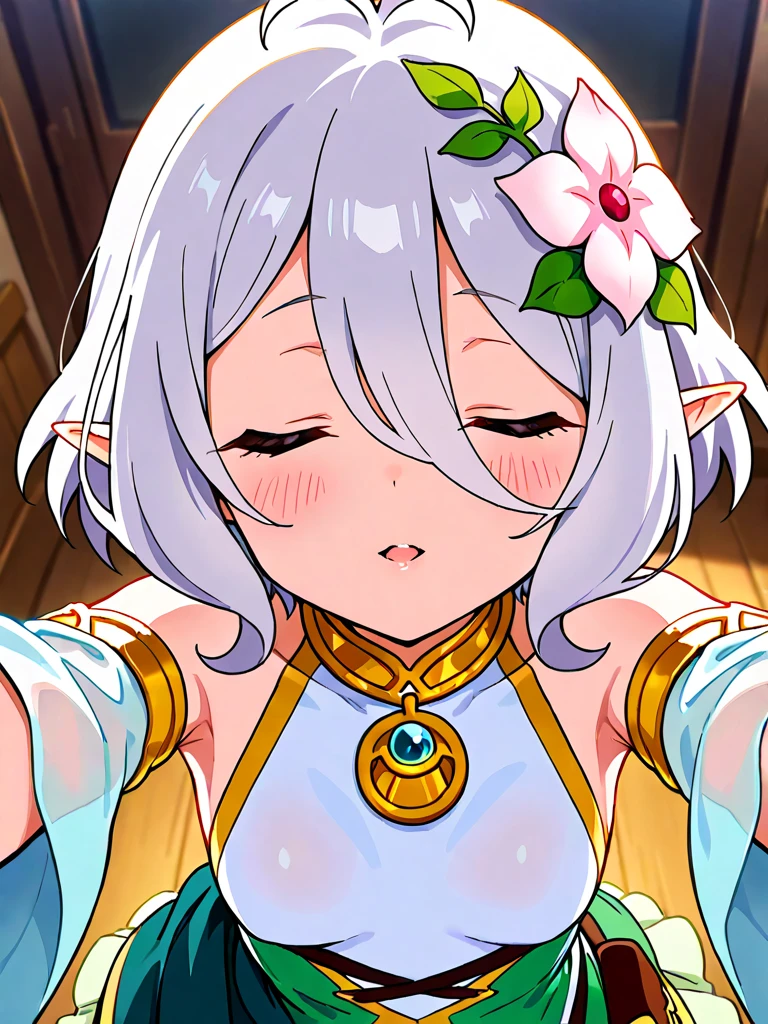 NSFW,kokkoro,((1man with 1woman,I'm giving a)),sloppy fellatio,fellatio,saliva,,Smile with open mouth,blushed face