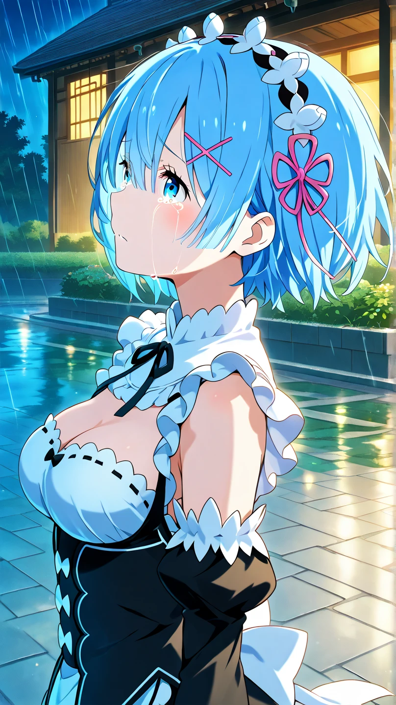 idol costume、frills、ribbon、puffy short sleeves、Young Hatsune Miku,huge breasts,young girl,small 、squat with legs apart、striped panties、striped underwear,Please open the white love juice on your thighs.、Drip a large amount of love juice、blush、embarrassed look、colorful costumes、large amount of liquid leaky panties get wet、Panties are transparent