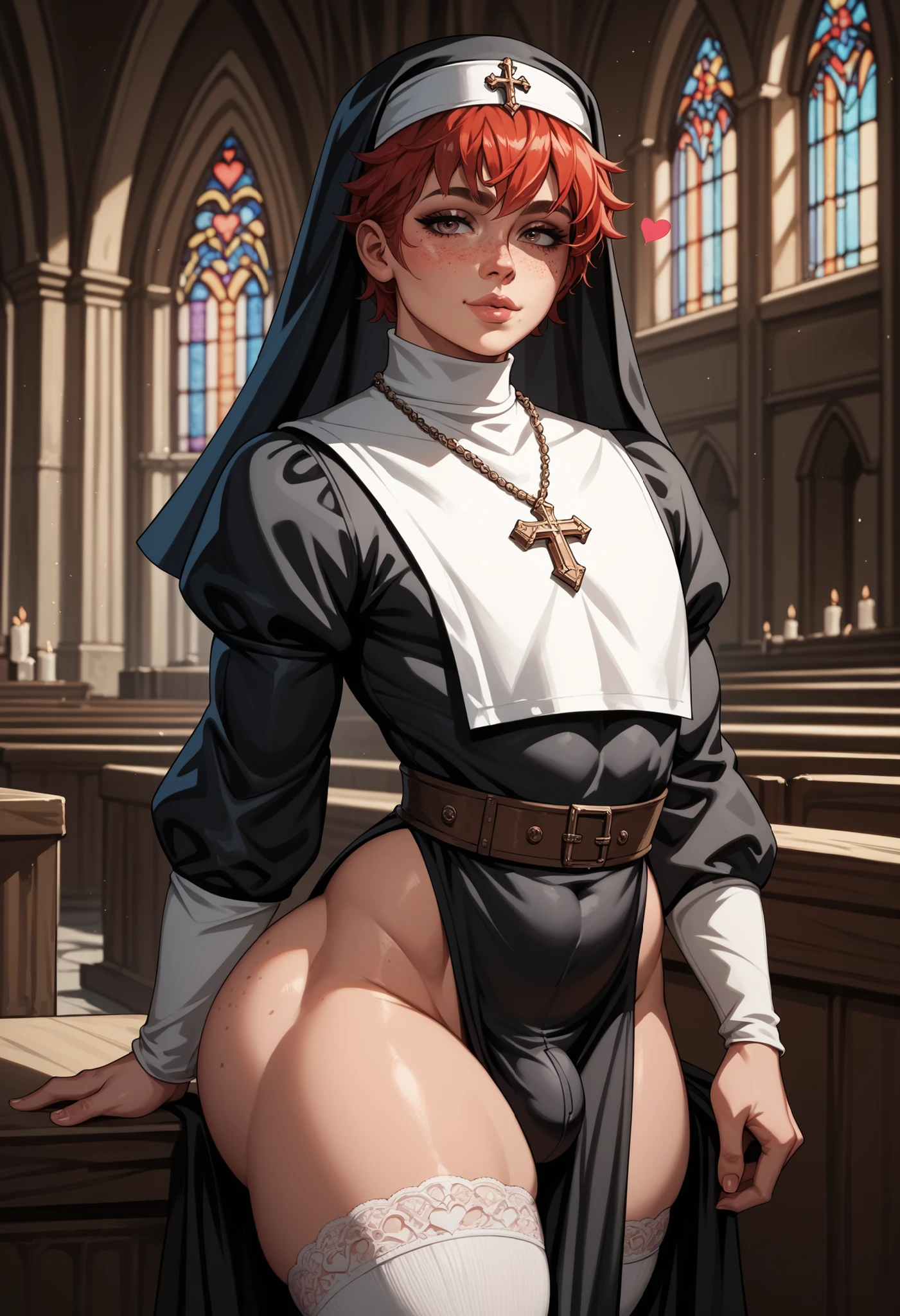 jessica rabbit, human, big breasts, nun, embarrassed, holding string panties