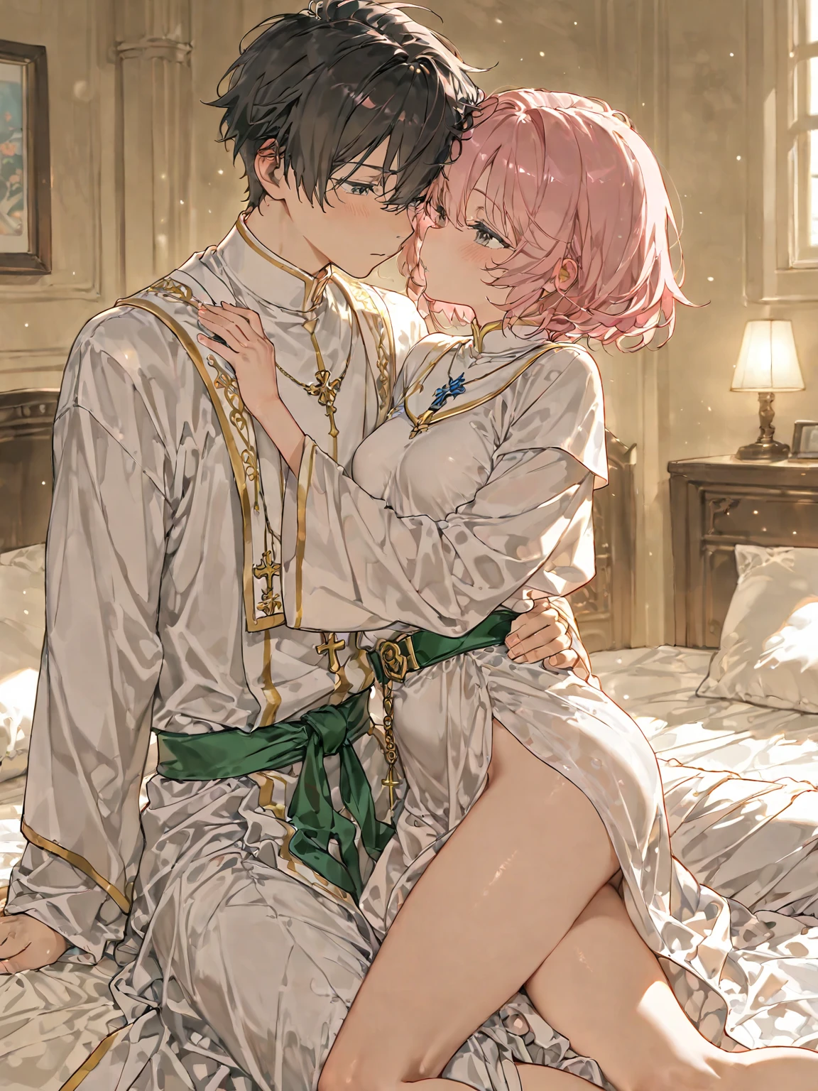 (Mature Woman),((little boy touches woman's Crotch:1.3)),(((boy Sitting))),(red eyes), wearing:1.1,gold decoration, (button-down shirt, clothes:0.8),(at Tavern),(embarrassed,blush:1.3),(orgasm:1.0),(???????:1.1),(wet:1.2),(trembling),((long Cape)),(huge breasts:1.0),((steam:1.2)),Masterpiece, Top Quality, Highly Detailed, Dynamic Angle, ((Perfect Hands)), amazing backgrounds, meaningful backgrounds,artistic overlays, and colorful hair. The style is surrealism, cinematic lighting,(open legs:1.1),wearing ,(lace panty++),((Squint eyes:1.1)),((intense orgasm)),(Sweat:1.3),(((gangrape))),Wearing clothes