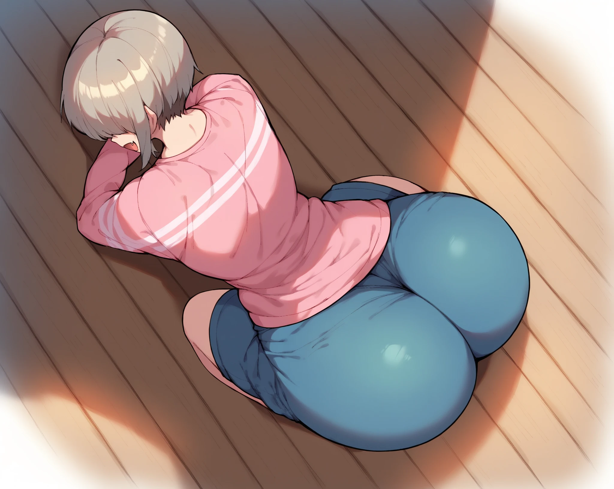 ass pov,nsfw,beautiful girl,Anime Face,older sister,Gray Hair,ponytail,steam,(low quality,worst quality:1.4),extra limbs,missing limb,extra digit,fewer digit,missing digit,missing finger,fused fingers,mutated hands and fingers,1girl,sweat,white t-shirt,footjob,
