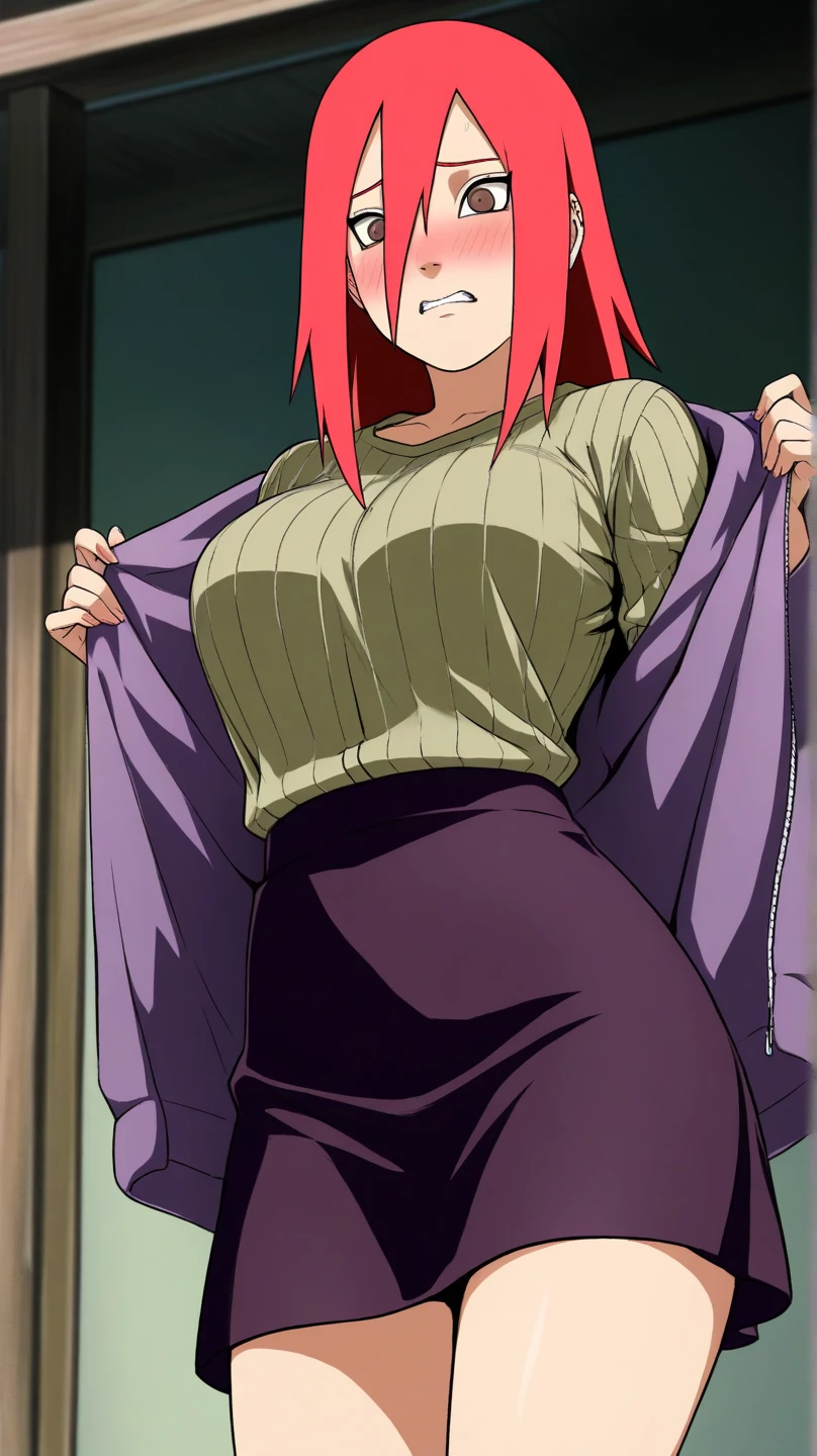 full body, uzumaki kushina, Kushina Uzumaki, masterpiece, high quality, UHD Quality, 4k Quality, perfect, perfection, perfect all,
long red hair, hair ornament, swept bangs, gray eyes, hairclip, perfect face, perfect body, perfect hair, expressive eyes, Soft smile, perfect waist, blushing, naked