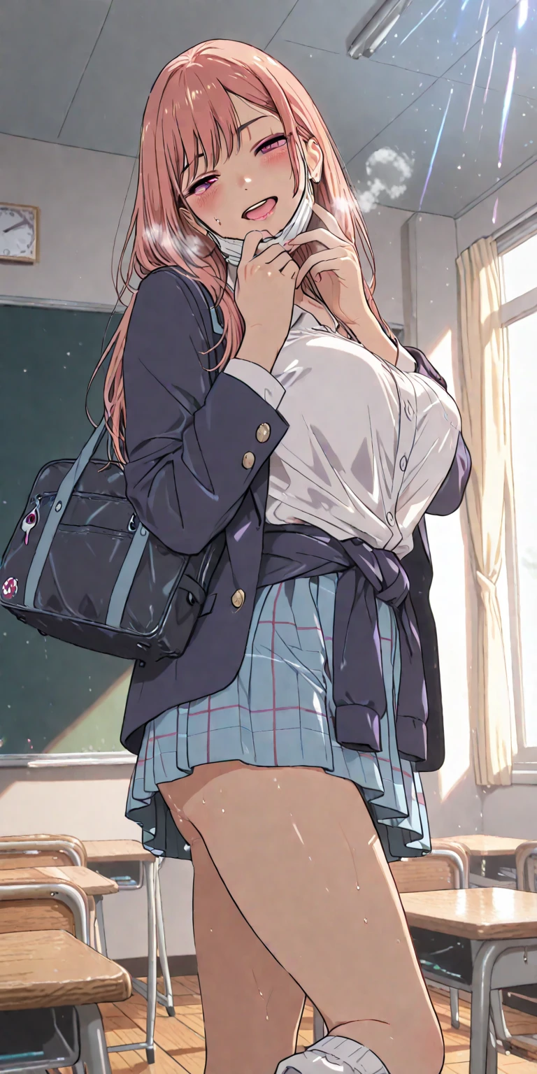 (masterpiece,highest quality,超A high resolution),japanese woman, (((Very beautiful 25 year old girl))), pretty girl、look at the photographer、 (()), super cute face, glossy lips, double eyelids in both eyes,natural smile、 natural makeup, long eyelashes, Shiny and smooth hair、center image, perfect limbs, perfect anatomy,(((bra and panties))、locker room,surprised face,,(wet with sweat)(((Changing clothes))school uniform