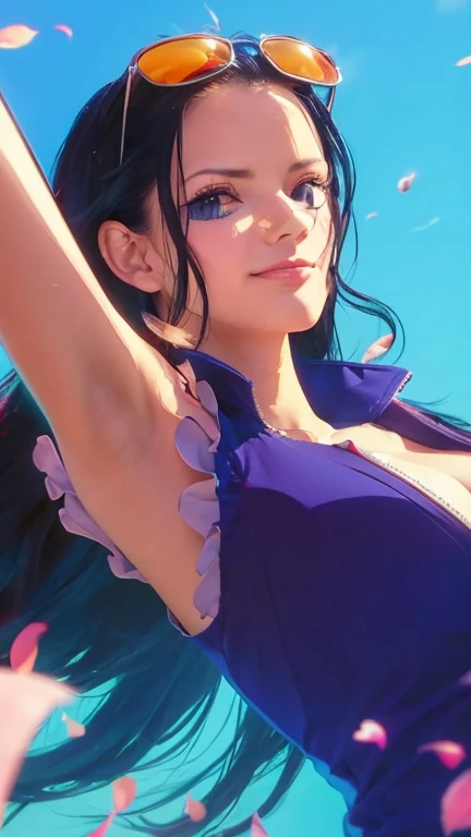 Shinobu Kocho,(比基尼:1.2),(masterpiece, Highest quality:1.3), (Super detailed:1.4),(Super detailed顔:1.2),(Super detailed目:1.2), (hyperRealistic:1.3), (RAW Photos:1.2), High-definition RAW color photos, Professional photos, (PhotoRealistic:1.4), (Realistic:1.4),8k,Professional Lighting, Perfect ???????, BREAK,(Big Breasts:1.4),(blush:1.2),(Bright smile:1.2),detail, Sharp focus, dramatic,dutch angle,blue sky,Ocean,sun,cloud,Butterfly Hair Ornament, Purple eyes, Multicolored Hair, short hair, Parted bangs, amount, Haori, Wide sleeves,Caustics,Surface scattered reflection,Sexy gravure pose