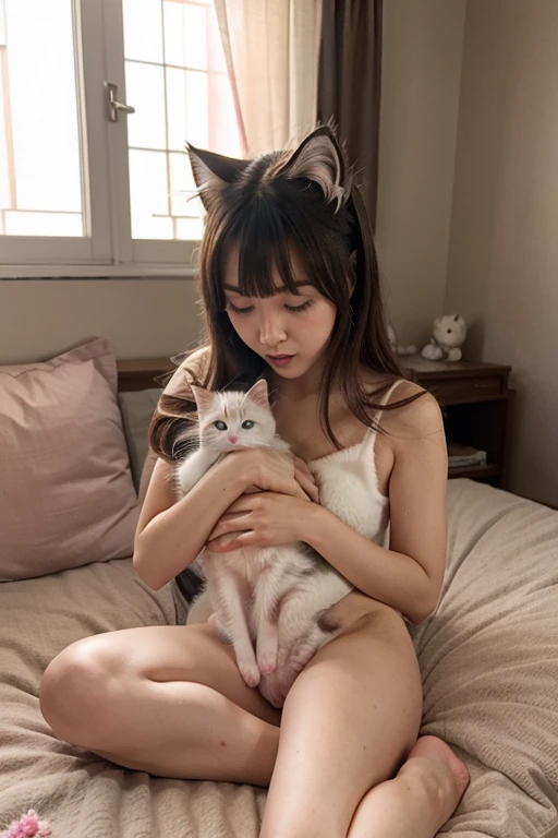 highest quality, shape, Super detailed, finely, High resolution, 8k wallpaper, 完璧なダイナミックな構shape, beautiful and detailed eyes,medium hair, big breasts, natural color lip、sexy pose,Life form、looking at the viewer, high school girl、high school student, school uniform,fake animal ears,20 year old girl, Life form、on the bed,cum in pussy,sexをしている、sex、stick out tongue、erotic、Fair skin、whitening、(((dynamic))),(sex、vagina,sex:1.1),(vagina,sex:1.5),(cum in pussy:1.5)、NSFW, necklace,　hetero, Life form ,mole, mole under eye