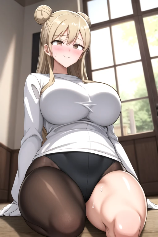 alone focus, alone, close, View your viewers,((In underwear)),long knee high boots,((tsunade)), 1 person,((tsunade milf physique)),(Forehead mark ), high twintails,blondes, eye, smile, from the front,Huge breasts,Thick thighs,((Sharp details High resolution body parts Perfect body parts )),(((Blushing,Red face))),(Sad expression),((1 person)),(alone), (In underwear), ((Front view)),((fall on one's back))Beautiful white skin with a pinkish tint,4K,8k,16K, Look at this,Textured skin, camel toe, fall on your back, Embarrassed face, rabbit ears, ((Hugging)), hold the stick between your chest, be defeated,Subjective,Open your mouth,Slim Body, Breastfeeding your