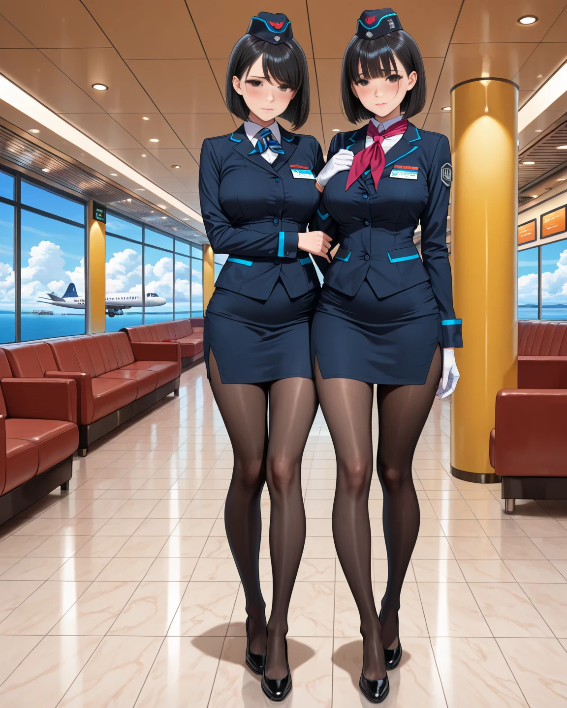 (masterpiece, highres, best quality:1.3), 8K, highly detailed, intricate, colorful, vibrant image, sharp focus, hentai, 4K,
Agatha, 1girl, Standing and posing, sunny weather,  blue sky, skyscrapers, (sweat:1.1), light smile, (hands on skirt:1.2), cowboy shot, (pantyshot:1.1),
black hair, long hair, blunt bangs, hair ornament, hair stick, bow, lipstick, makeup, eyeshadow, ultra detailed hair, detailed face, brown eyes, complex realistic perfect eyes, perfect face, earrings, jewelry,
uniform, pencil skirt, necktie, panties,
(mature female, 30yo:1.1), milf, breasts,

