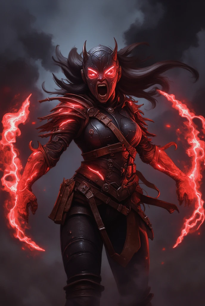 ((8K:1.4)), Impeccable, acurate, (hight resolution:1.2), (higly detailed), hiquality, (tmasterpiece:1.8), The girl pulls out her sword, (dark-skin:1.8) (injured:1.2)), ((rusty_fingernails_in_Skin)), (agony), (icy:1.2), (Camouflage top:1.2)), (long disheveled gray hair), (Red_sclera:1.2), ((Blurred flesh and blood)), (the madhatter_Smile:1.2), (Blood covers the face:1.6), There is blood all around, (blood on the clothes:1.2), ((blood vessels:1.2))), (((Internal organs:1.2))), Trauma to the oral cavity, scar, (cuts_UPON_Skin:1.2), blood on the lips, ((anatomically accurate:1.6)), Very wide open mouth, (Body horror:1.2), (Meat clothing:1.2), Features of the monster:1.2), Monster Face, (((Devil's Eyes:1.6))), (sharp teeth),The Sword of the Demon,White Backgrouni Wash Style,Red-eyed,white tshirt,black shorts