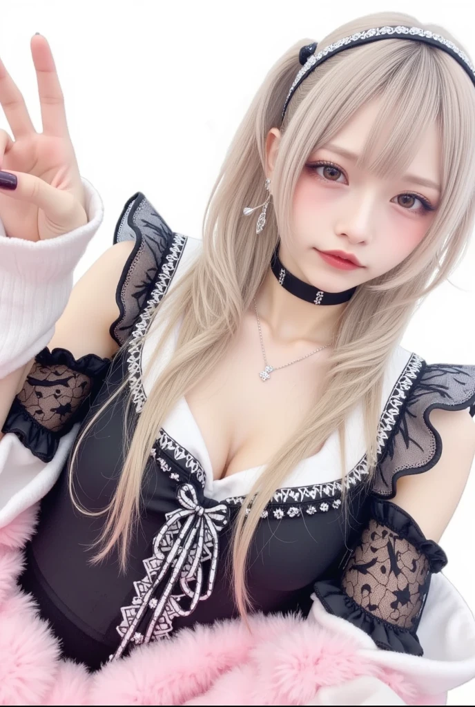 1girl in ,((Devil Costume)),tits out, wide open cleavage,(( Character Play)),((chies)) ,  (Blonde shortcuts),((looking to camera)), High resolution,Highly detailed, looking to camera,appearance々Posing、black lipstick、Black wings、Spread your legs wide