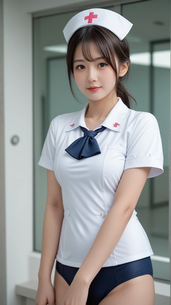 An innocent 18-year-old girl,Huge boobs:1.2,Cleavage:1.2、(Panty shot:1.3) (White nurse uniform:1.5),( White short skirt:1.5),(White nurse cap:1.5),(White Nurse Pump:1.5), (Standing leaning forward:1.3),(Put your hands down:1.5)、The background is a hospital room、smile,shortcut、RAW Photos, (8k、highest quality、masterpiece:1.2)、(Intricate details:1.4)、(Photorealistic:1.4)、Octane Rendering、Complex 3D rendering with ultra-detail, Studio Soft Light, Rim Light, Vivid details, Super Detail, Realistic skin texture, Detailed aspect, Beautiful details in the eyes, Highly detailed CG Unity 16k wallpaper, compensate, (Detailed Background:1.2), Glowing Skin, whole body、((Sexual Panties:0.9))、((Spread your legs wide:1.5))、((Boyfriend and girlfriend having sex in missionary position:1.5))、((POV:1.5))、((Half breast exposed:0.9))