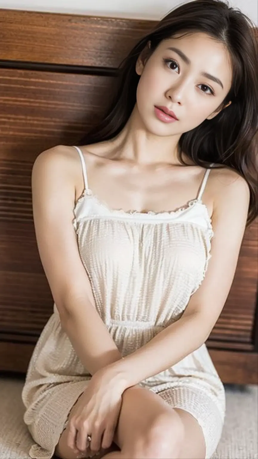 See-through summer dress、No underwear、Woman sitting with legs wide open