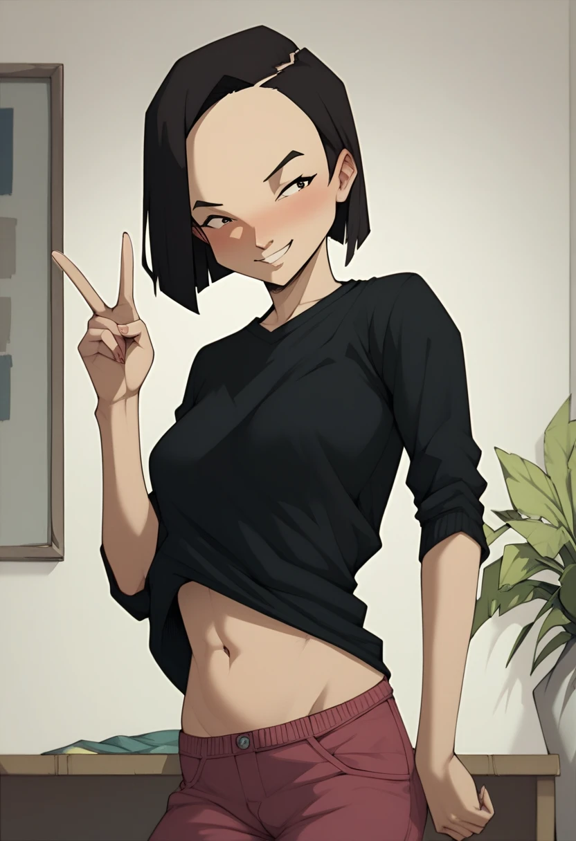 Momo yayorozu, barefoot, full body, huge bust, kneeling, eye contact, looking at viewer, seductive grin