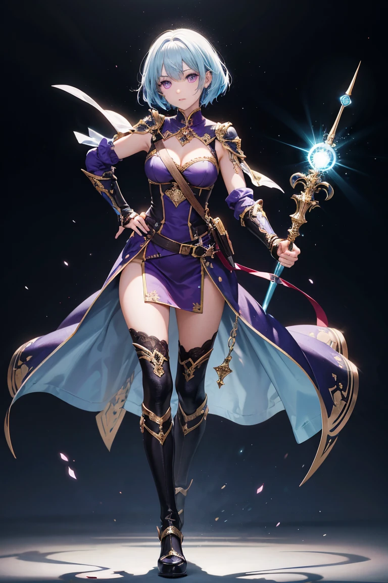 8K,goddess with very small breasts,Goddess and wizard wearing purple costumes,very beautiful eyes,golden eyes,Light Purple Short Bob Hair,purple and gold skirt,small breasted goddess,rugged appearance,Highly detailed ArtGerm, up to the model | types of bacteria, Style types of bacteria, art germ style, fan art best art station, ! Dream types of bacteria, very warm, concept art | types of bacteria, Kushart Krenz Key Art Feminine,Super high resolution,Super realisticな肌,cute,fantasy art,character art,outside the big temple,wizard hat(golden decoration),rich colors, Backlight, cinematic lighting, film grain, born, 50mm lens, Nikon D850,ultra high resolution,Super realistic,Makeup,sexy,Mr.々pose,