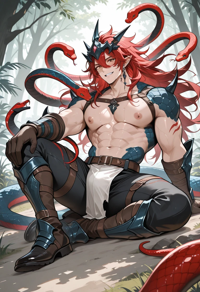 Eight years old,shota,shota,Dragon Orc Shota,Dragon Horn,hairy,male,full-body shot,Golden pupil,Orange Hair,shota,naked,Abdominal muscles,Naked upper body,boy,full-body shot,Naked legs,Leg ring,Characters in front,naked feet,No pants,Side-lying,cute,Detailed eyes,masterpiece,high quality,Pocket cloth,(High Dynamic Range:1.4), (Soft colors:1.4), Implications , Screen Space Refraction, (Intricate details), (Intricate details, Super detailed:1.2),artwork,