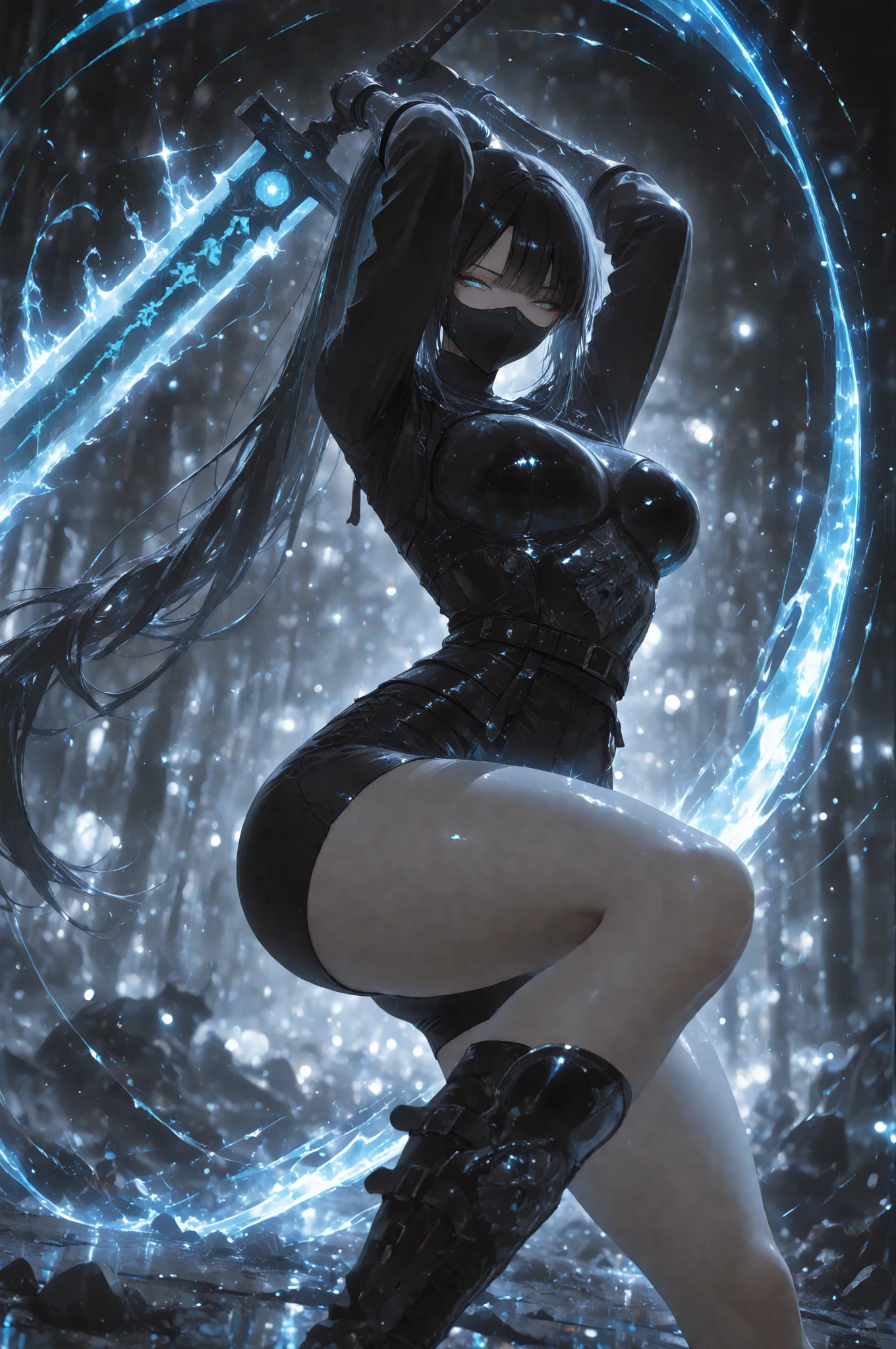 A beautiful futuristic sorceress girl, torn transparent panties, transparent shirt with buttons open, without a bra, in a magical dimension surrounded by demons, (best quality, 4k, highres, ultra-detailed), (realistic:1.37), HDR, ultra-fine painting, professional, vivid colors, portraits, sci-fi, vibrant color palette, strong contrast, dramatic lighting, glowing magical aura.