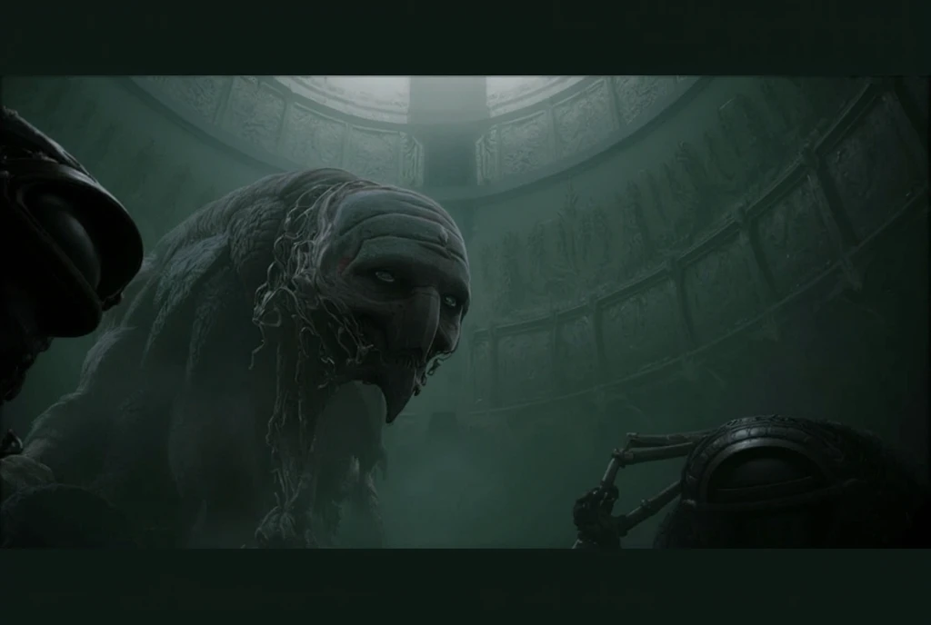 (extremadamente detallado, obra maestra, La mejor calidad), Estilo oscuro, intense illumination, rostro con arrugas, soldier, medieval armor, rusted, axe, tentacle, monstruoso, interior de una piscina de agua verdosa, imagen submarina, alien con Colmillos finos. manchas de tinta. Rococo composition. Luz de caravaggio