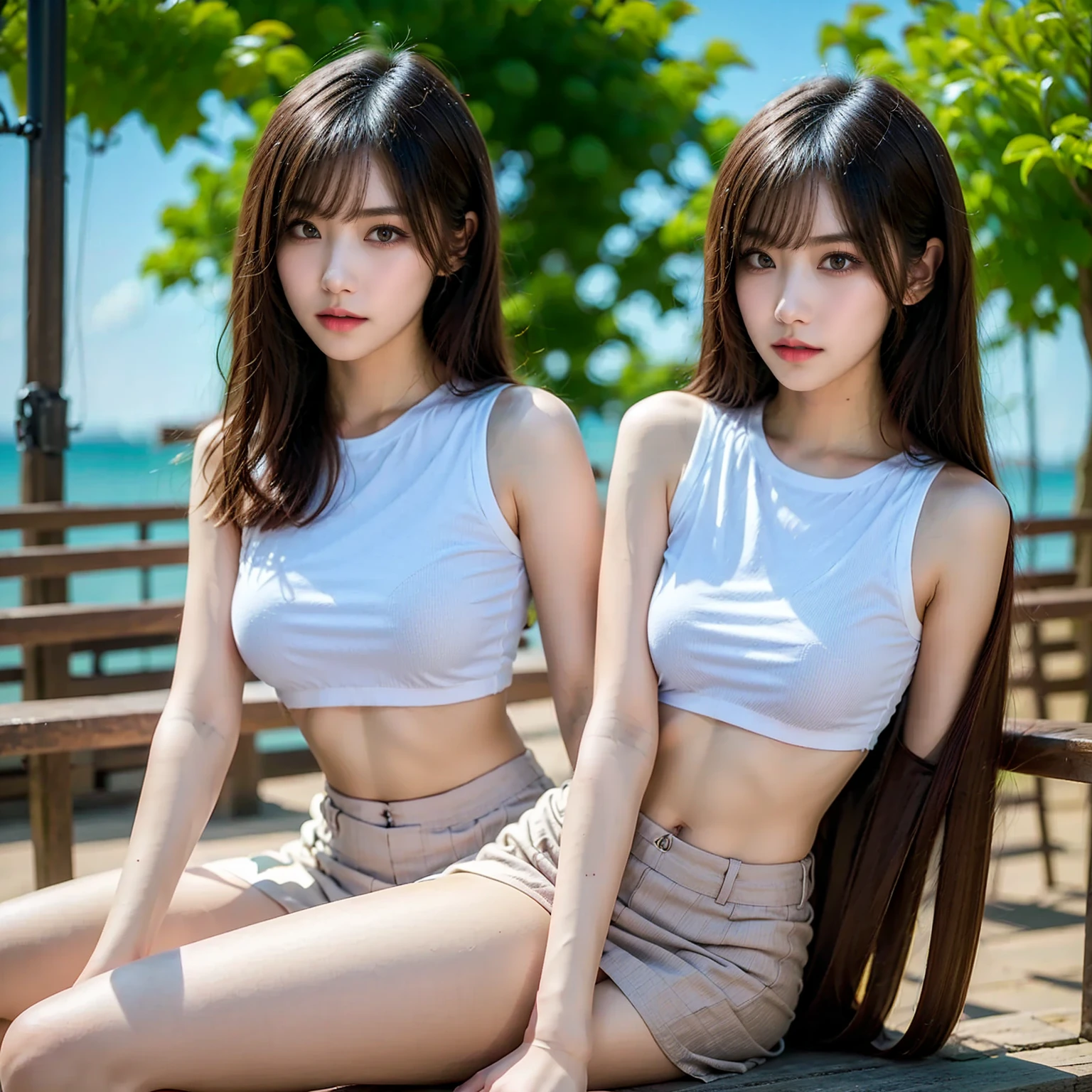 ((best qualtiy, 8K, tmasterpiece:1.3)), edgy:1.2, A beautiful woman with a perfect body:1.4, Slim Abs:1.2, ((Layered hairstyle, Big:1.5)), (Athens，the street：1.2）, (Woman in her mid-30s), (Woman in her mid-30s), (Woman in her mid-30s), (Woman in her mid-30s), (Woman in her mid-30s), (Woman in her mid-30s), (Women's Stand), , (Women's Stand), (Women's Stand), saturated：1.5，Highly detailed facial and skin texture，A detailed eye，Double eyelidd，Look at the camera sideways，, (Woman in her mid-30s)，navels，exposed navel，Cover your chest with your hands，hands on breasts, Sunny weather, seaside, waves, palm tree, (White tank top and ripped shorts), (White tank top and ripped shorts), (White tank top and ripped shorts), (seaside, waves, palm tree), ( seaside, waves, palm tree), (seaside, waves, palm tree), (seaside, waves, palm tree), (White tank top and ripped shorts), (headphones), (DJ Mix), (headphones), (DJ Mix),(Wear large headphones for DJs), (Woman manipulating DJ mix equipment),  (The woman laughs)