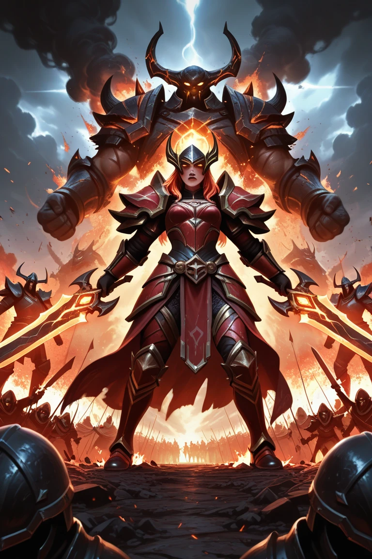 8K分辨率(full body Esbian:1.3)shots、splashart、Fantastic cartoon style、Photorealistic and intense look、Anatomical Photorealistic Digital Painting(Adult male:1.3)Human portrait(AS-Adult:1.3)Red and gold complex(heavily armored:1.3)with  the(Dark and moody universe:1.3)、light particules、highlydetailed skin、samurais、extremely detailed eye、 (Elden Ring-style:1.1)、(warhammer style:1.3)、Concept Artist、globalillumination、depth of fields、splashart、art by:artgerm、by Greg Rutkowsky、viktoria gavrilenko,Details of the big sword