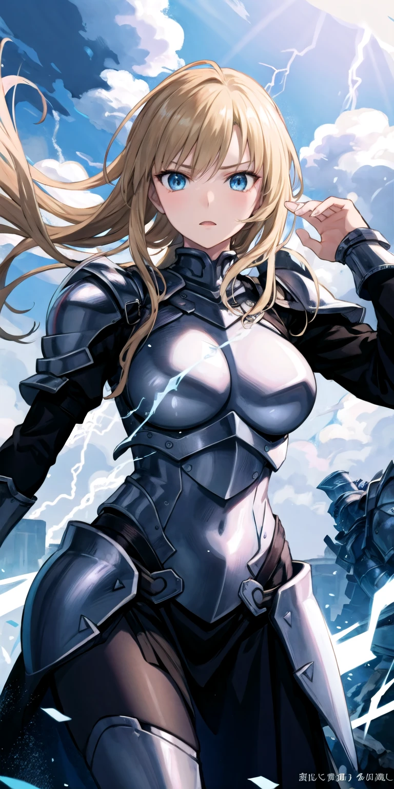 最high quality、best image quality、masterpiece、Android Girl((Robot body、20-year-old、 By becoming、vest bust、medium bust,wide open breast tea、black eye, blonde hair、long hair、thin,highest valley、glowing battle uniform、elationのある動き、超high speed、Feeling of sprinting、glowing head visor、carry two handguns)),high quality、beautiful art、background((arena、high speed、Red laser))、debris flies、書かれた境界のdepth、movie、visual art、perfect art、8K,genuine、elation、Dynamic expression(1:2)、elation、depth((big explosion))