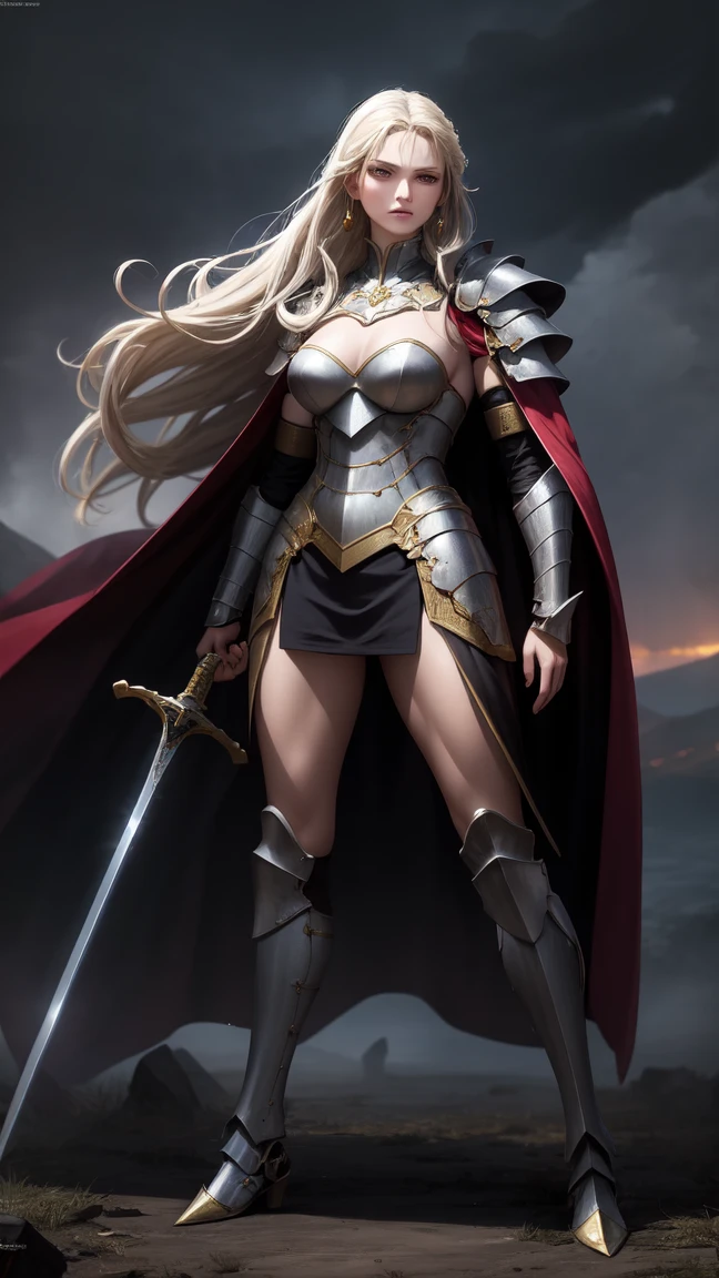 Medieval European Valkyrie, spear in hand, mature and sexy, black armor, HD, full body photo --auto --s2