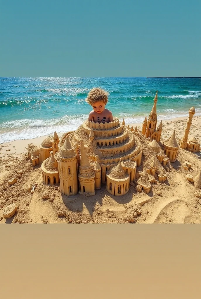 Date: 2008
Country: Egypt
Description: A child creates a whimsical sandcastle inspired by the iconic pyramids on a sandy beach, capturing the imaginative spirit of youth.