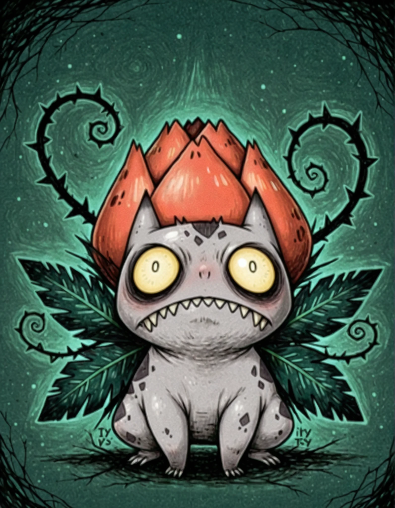 masterpiece, best quality,       ivysaur, evil garden, roses, thorns,