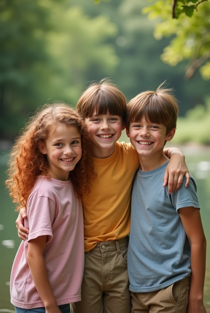 1 boy 2 girl kids Group photo friends