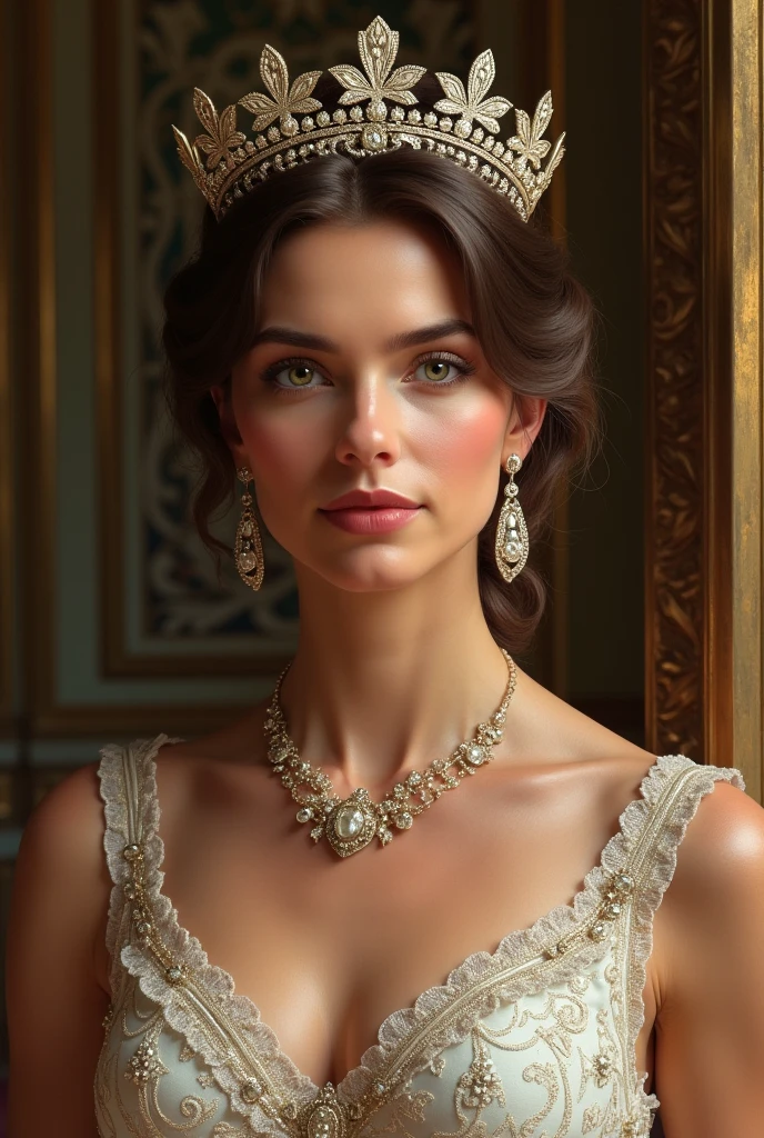 Realista,A queen with a crown , vestido,  jovem 