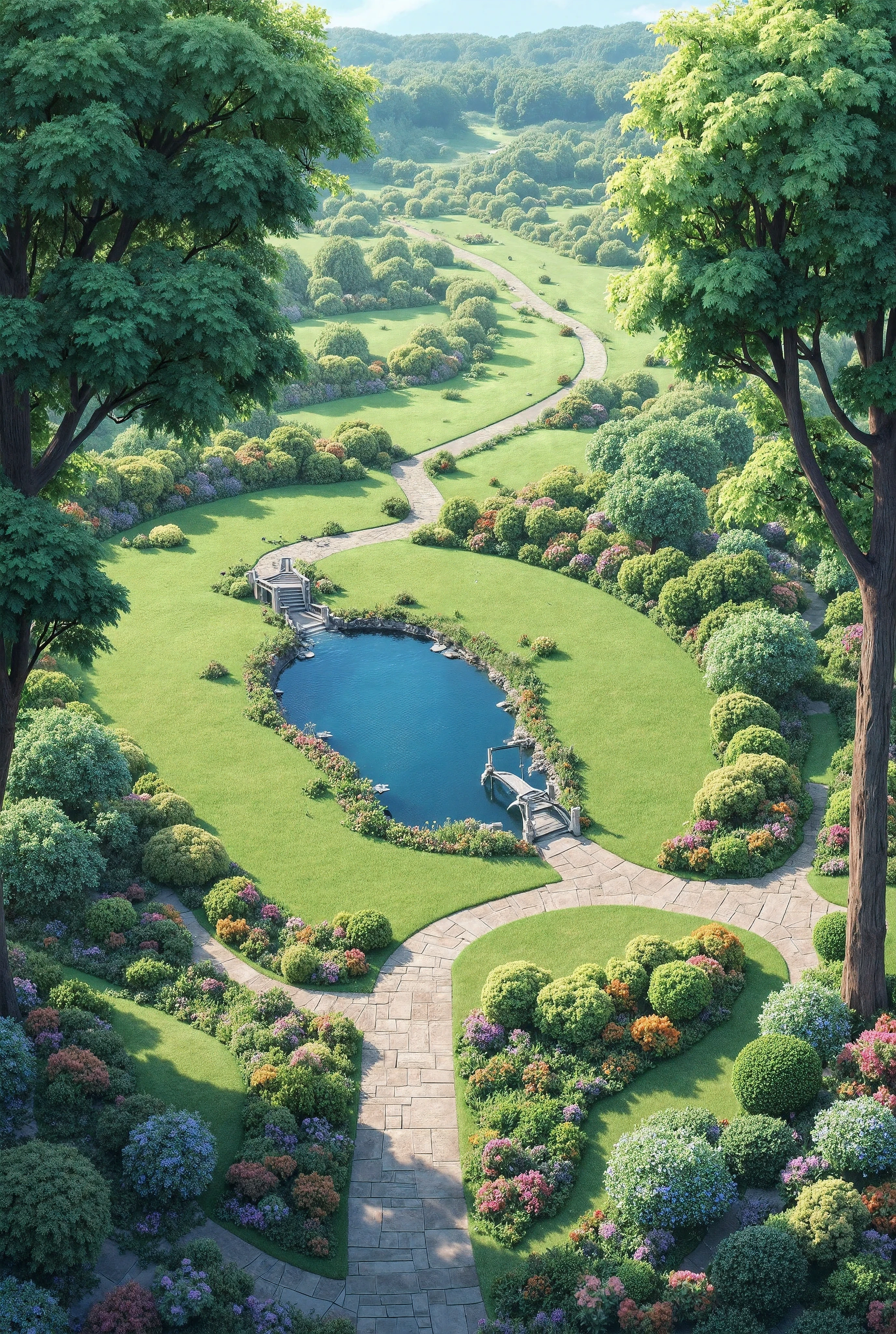 Aerial view of a beautiful garden with future wishes