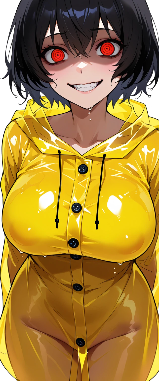 NSFW, Yellow hood raincoat, 1 teen girl,Front view,naked, barefoot,Accentuates the raincoat gel texture,open raincoat, rain, Accentuates the translucent texture of the raincoat, beautiful body