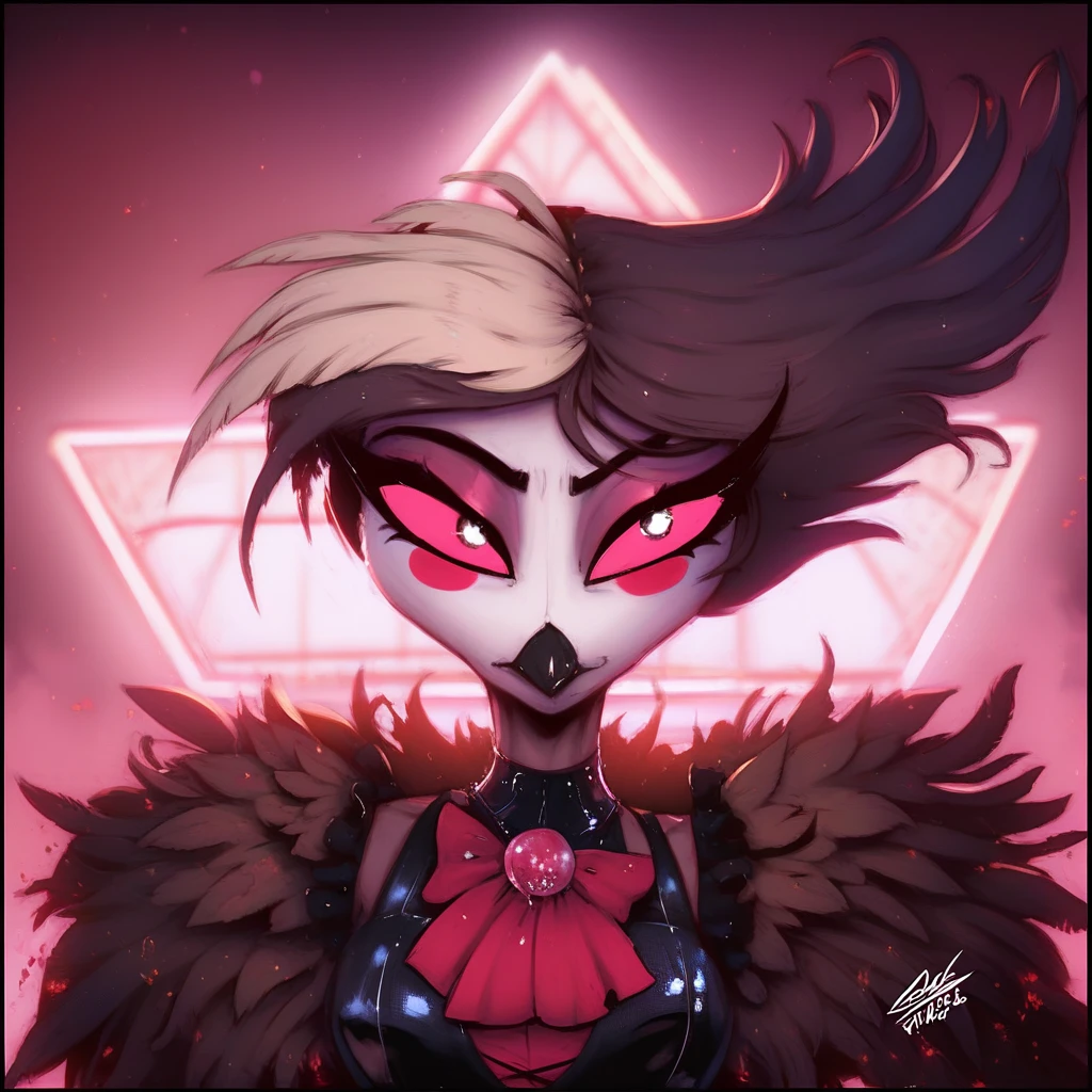 horned young woman with white hair, in black sunglasses, in red shirt and black jacket, zxs <lora:zxs:1>