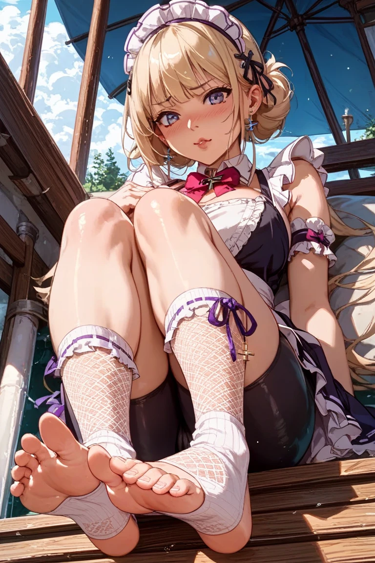 masterpiece, best quality, very aesthetic, absurdres, foot, wet pantyhose,milk drop on pantyhose, no_shoes, sitting, (from below:1.25),sweat, ,dark_magician_girl, yu-gi-oh!, 1girl, bare_shoulders, blonde_hair, blue_dress, blue_footwear, blue_hat, boots, breasts, capelet, cleavage, dress, green_eyes, hat, large_breasts, long_hair, off_shoulder, pink_capelet, pink_skirt,skirt,witch_hat,in a bus