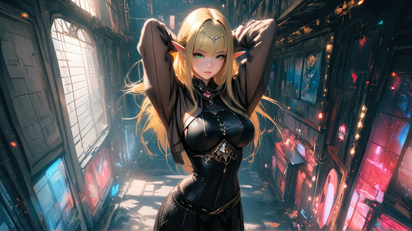 "Type of Image: Fan Art
Subject: Princess Zelda from the Legend of Zelda franchise reimagined in a cyberpunk world. Zelda is portrayed with her usual elegance but with an edge, she's wearing futuristic yet regal attire. Her dress and jewelry incorporate LEDs and neon lights, and she has neural-interface circuits running from her temples. She's holding a lightblade version of the Triforce. The backdrop is a high-tech Hyrule city, bathed in neon lights, with large digital screens displaying Hylian script.
Art Styles: Cyberpunk, Futuristic
Art Inspirations: Josan Gonzalez, Yoji Shinkawa."