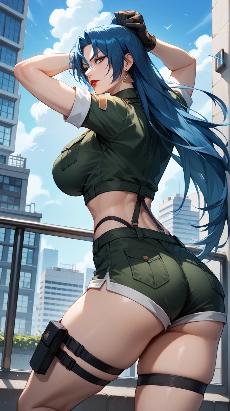(1 Girl),(high quality), (High resolution), (Very detailed), (8k),(Demolition paperback correct)、Urusei Yatsura、Ram-chan、((Sexy Lingerie))、Wearing a blazer、((Focus on the whole body))、Nipple Shape、((Black knee-high stockings))、Hair messed up by the strong wind、Neutral White Lighting,Sexy pose、