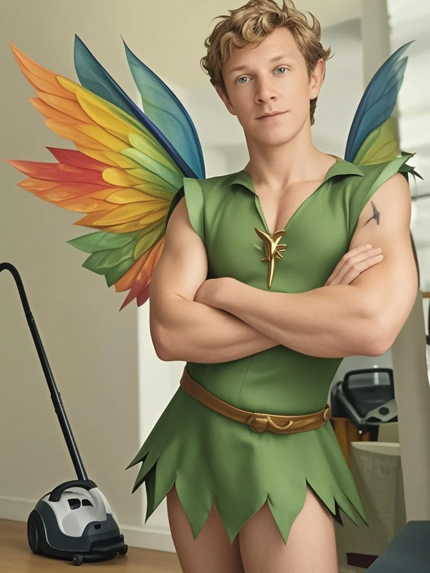 Abraham Lincoln as a Tinkerbell fairy wearing a revealing dress that shows his ass
