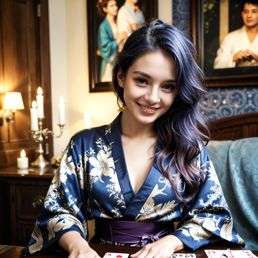 (masterpiece, high resolution, photorealistic: 1.4), (A mystic and magical charming Tarot reader woman, smiling, in a beautiful room full of Tarot themes objects:1.3). lots of cards on the table. (Sony Alpha a7R IV camera expertly accustomed at capturing this captivating moment: 1.2), (combined with a versatile Sony FE 24-70mm f/2.8 GM lens, ensuring every detail is captured beautifully: 1.2) magical (Breath-taking photo of mesmerizing beauty displaying her stunning beauty: 1.2), intricately detailed bio-incandescent luminosity background