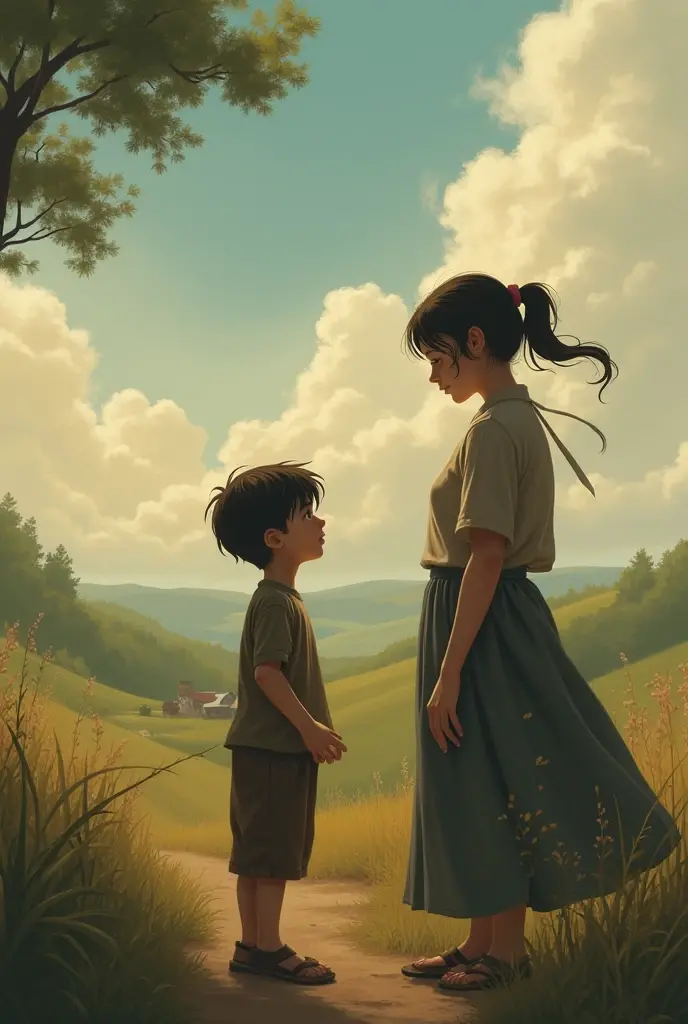 A boy saying goodbye to a woman from a distance 