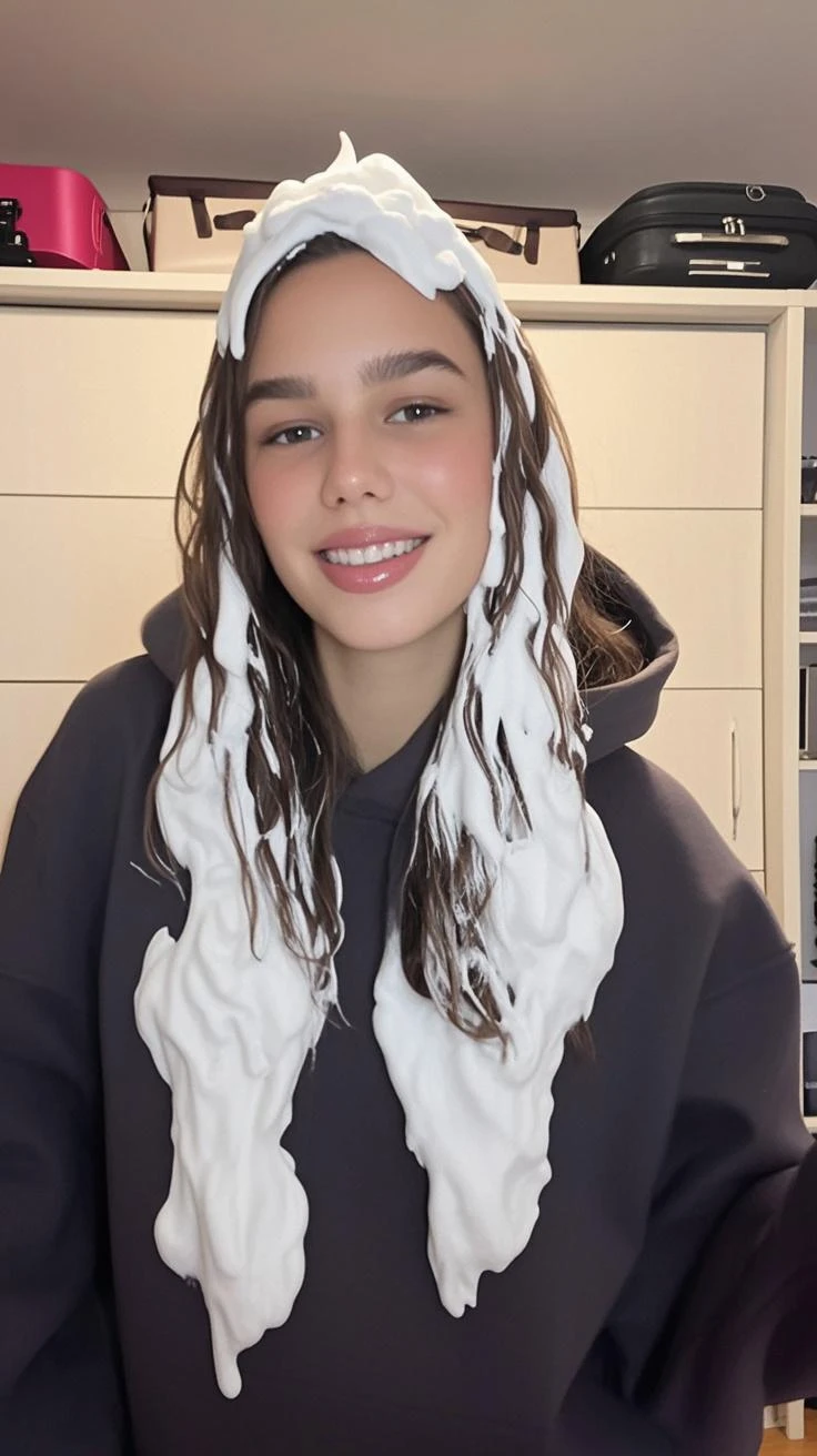 photorealistic, (cum string, , cum on face)