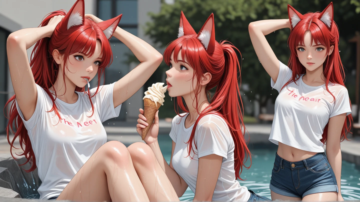 Clear scarf jacket standing on the beach, 3 d anime realistic, Anime girl cosplay, hyper realistic anime, Attractive cat girl, trending on cgstation, Realistic anime, , beautiful anime catgirl, , anime catgirl，The chest is transparent，in a bikini